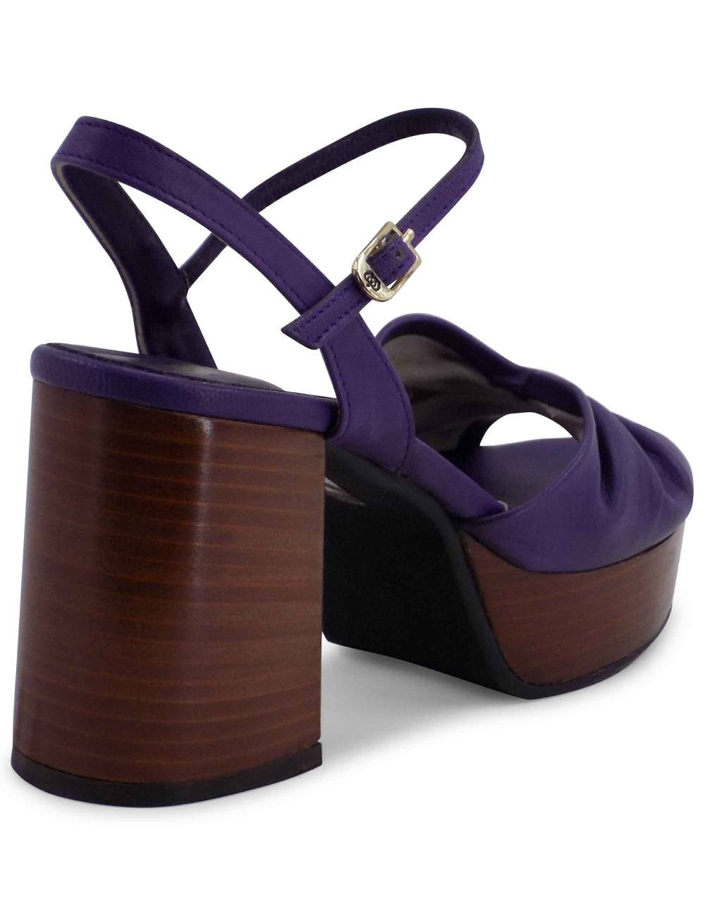 L'ARIANNA Sandali DS1648 Da Donna In Pelle Viola Con Tacco E Plateau In Cuoio L'Arianna