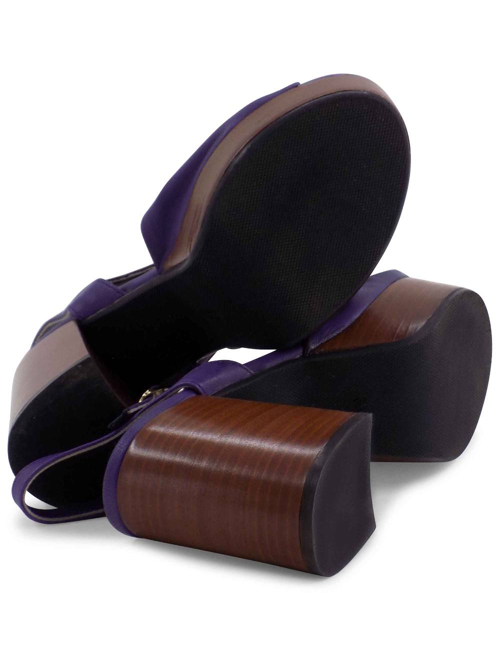 L'ARIANNA Sandali DS1648 Da Donna In Pelle Viola Con Tacco E Plateau In Cuoio L'Arianna