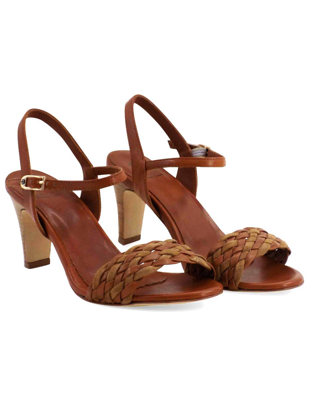 L'ARIANNA Sandali Ds1733/c Donna In Cuoio Con Cinturino Alla Caviglia E Fascia Intrecciata Anteriore In Cuoio E Camoscio