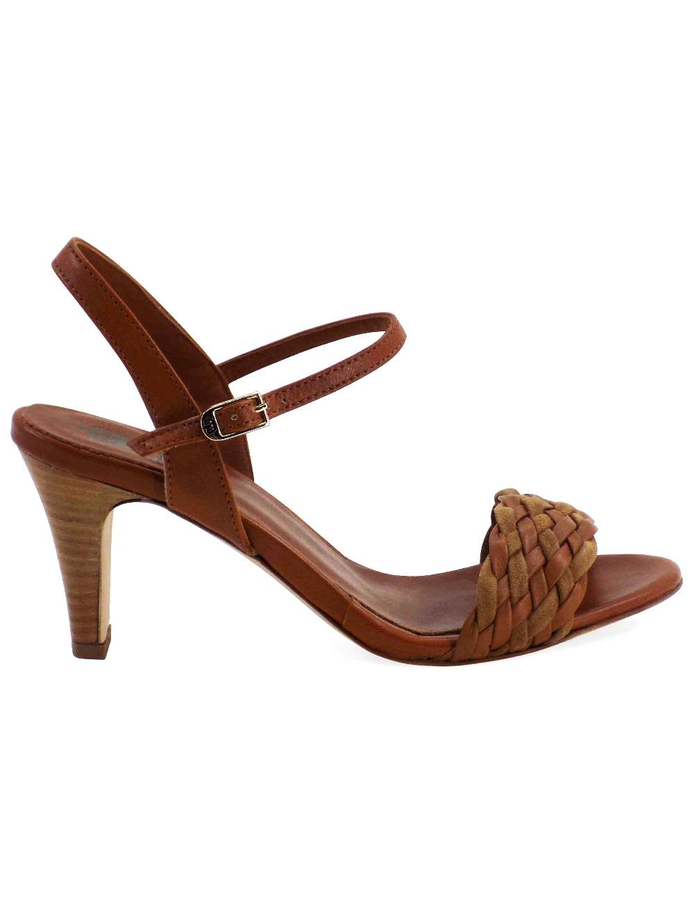 L'ARIANNA Sandali Ds1733/c donna in cuoio con cinturino alla caviglia e fascia intrecciata anteriore in cuoio e camoscio