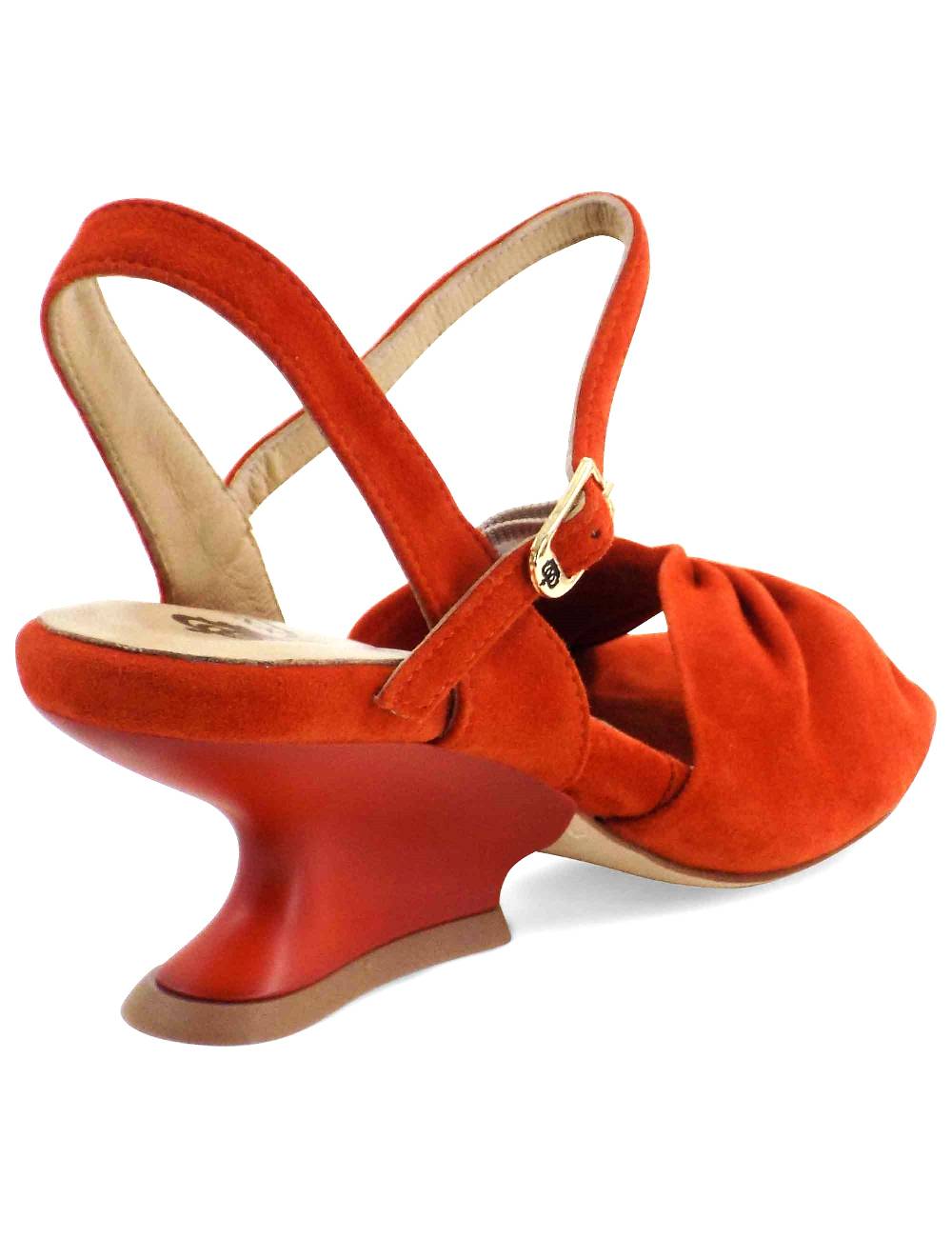 L'ARIANNA Sandali Ds1736/z In Camoscio Arancione Con Tacco A Zeppa