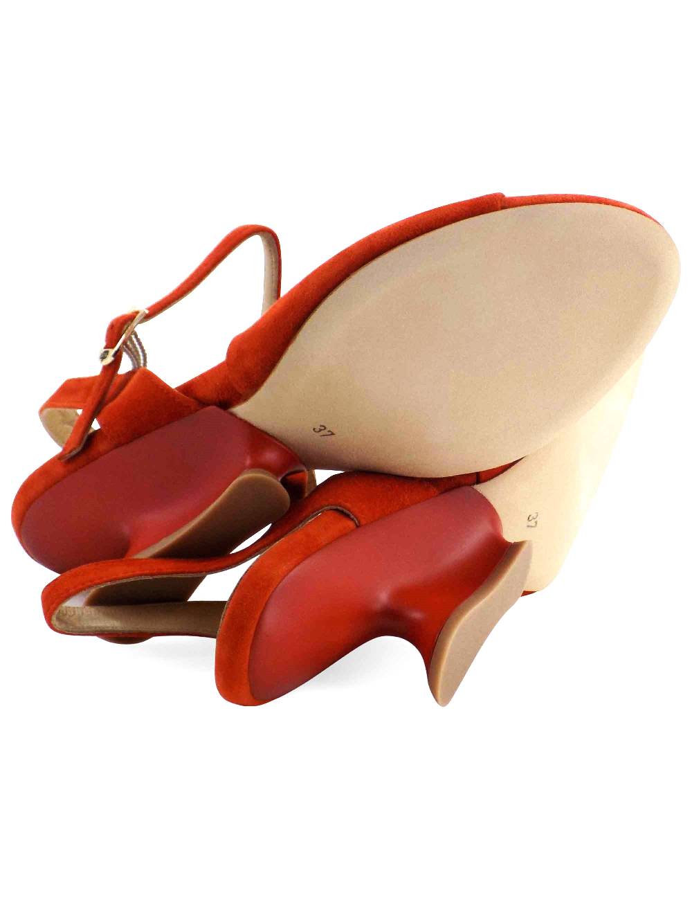 L'ARIANNA Sandali Ds1736/z In Camoscio Arancione Con Tacco A Zeppa