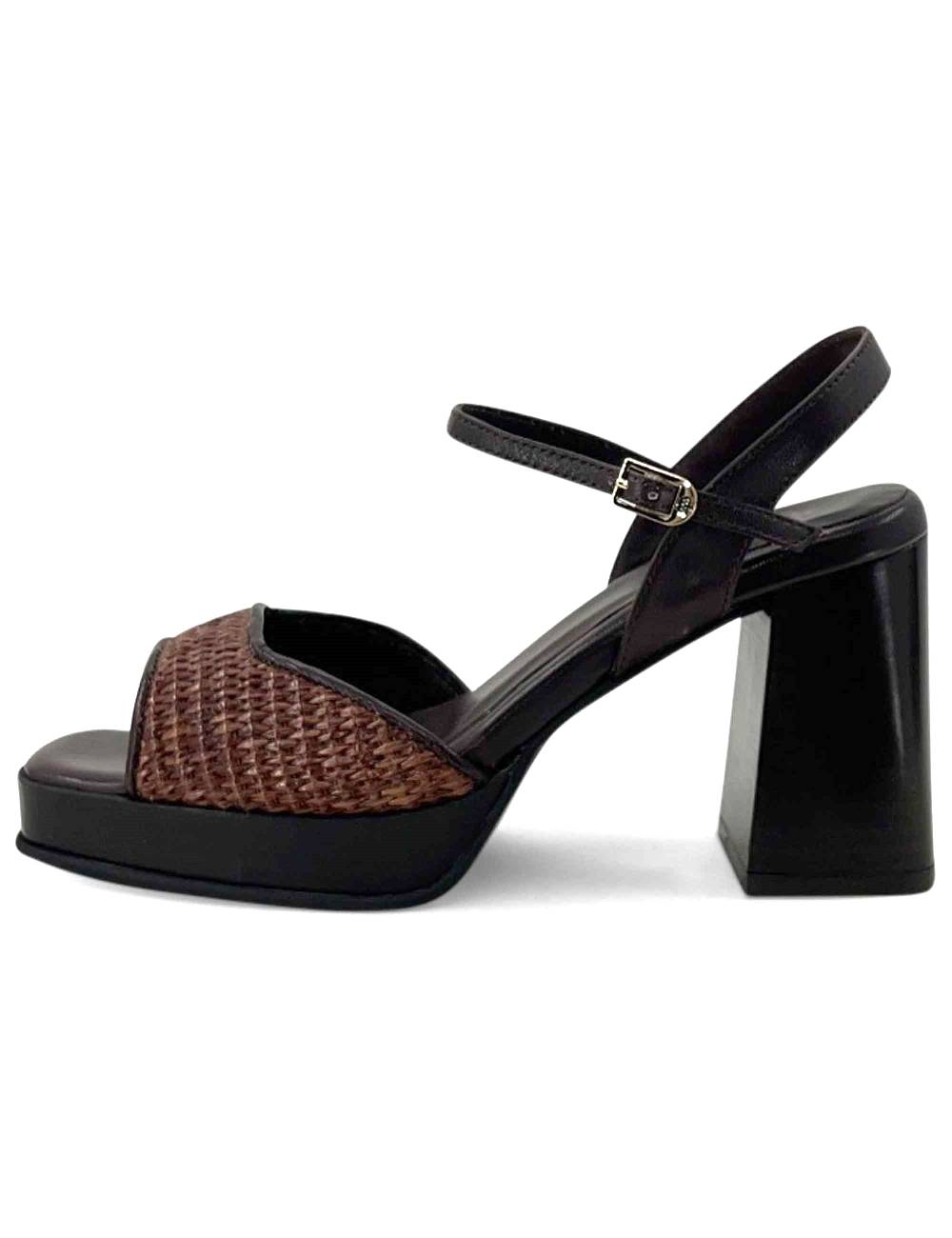 L'ARIANNA Sandali Ds1738/c In Pitti Moro Con Plateu E Cinturino In Pelle Alla Caviglia