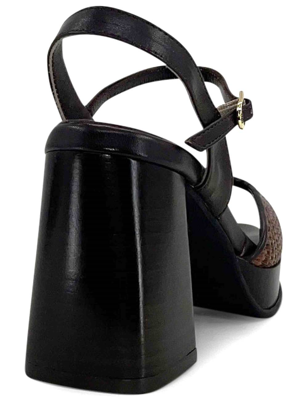 L'ARIANNA Sandali Ds1738/c In Pitti Moro Con Plateu E Cinturino In Pelle Alla Caviglia