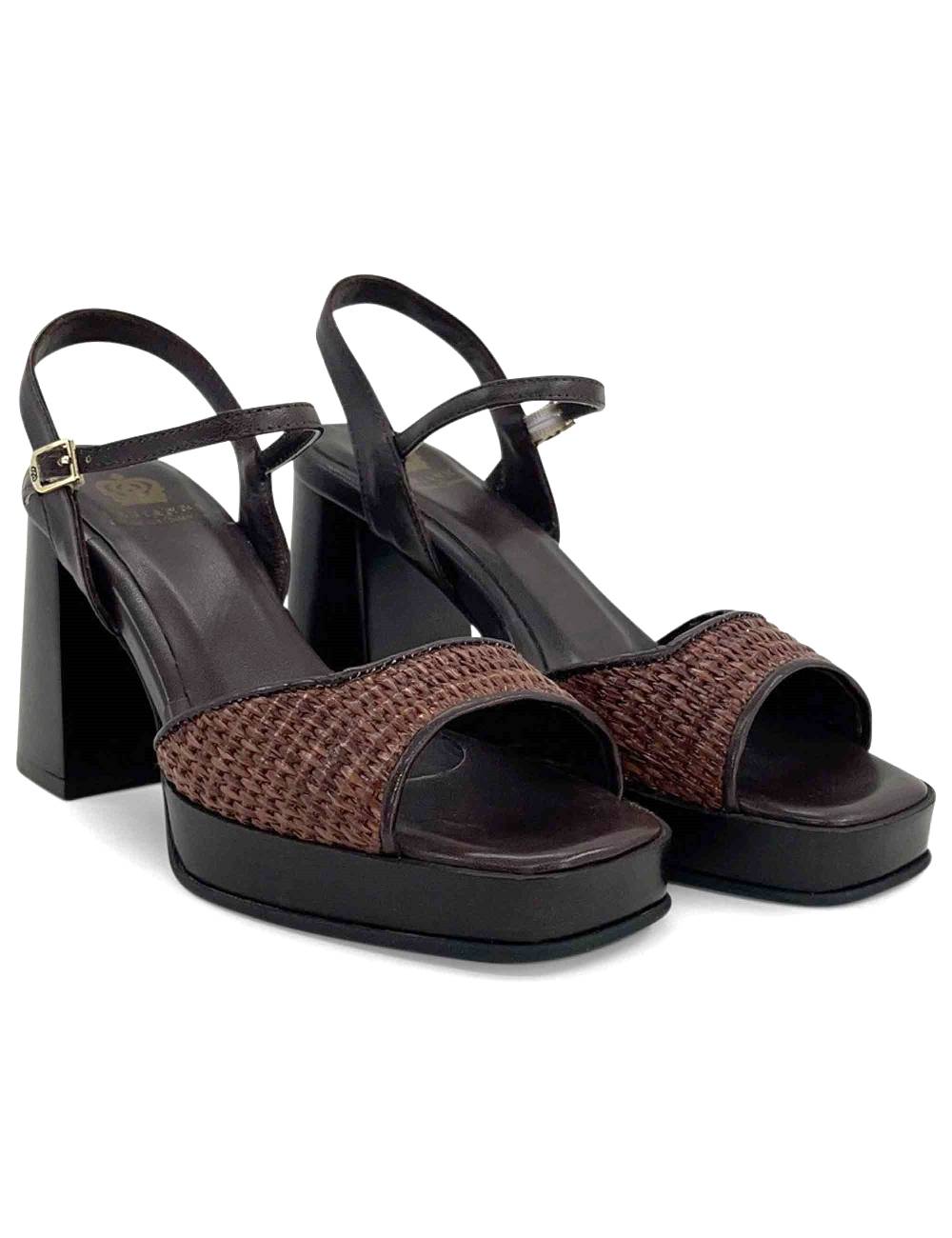 L'ARIANNA Sandali Ds1738/c In Pitti Moro Con Plateu E Cinturino In Pelle Alla Caviglia