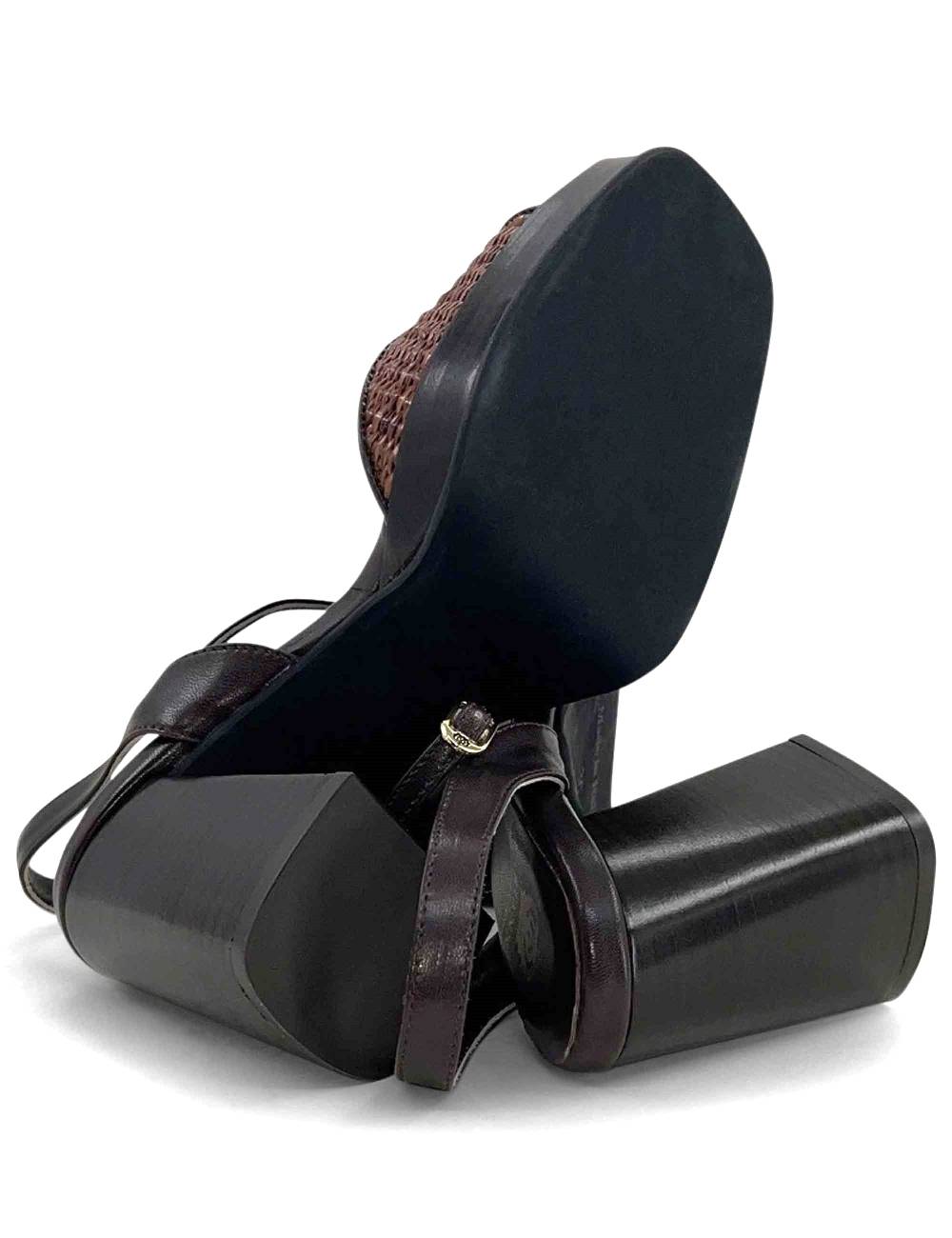 L'ARIANNA Sandali Ds1738/c In Pitti Moro Con Plateu E Cinturino In Pelle Alla Caviglia