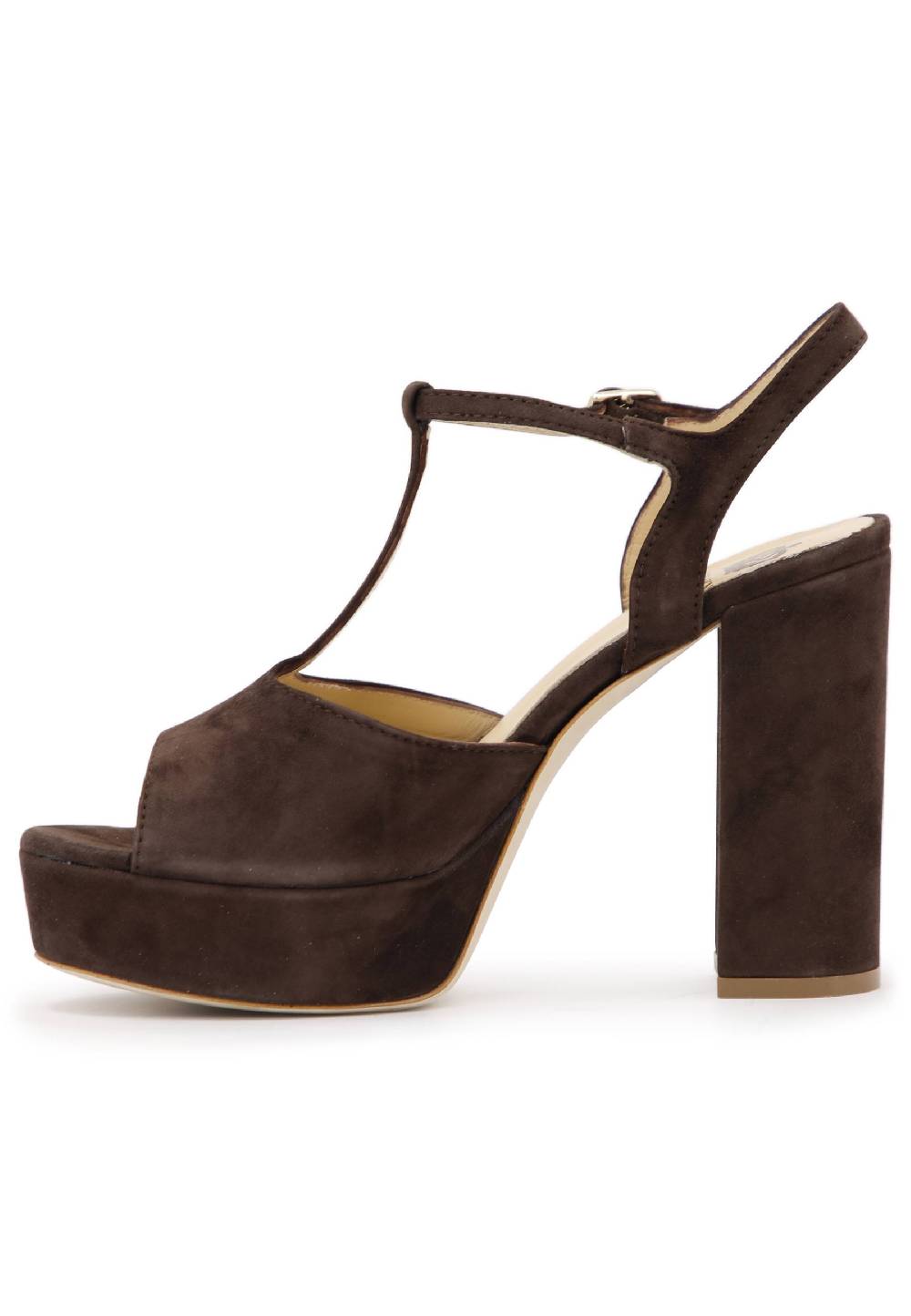 L'ARIANNA Sandali DS7010 Da Donna In Pelle Scamosciata Marrone Con Cinturino Tacco Alto E Plateau