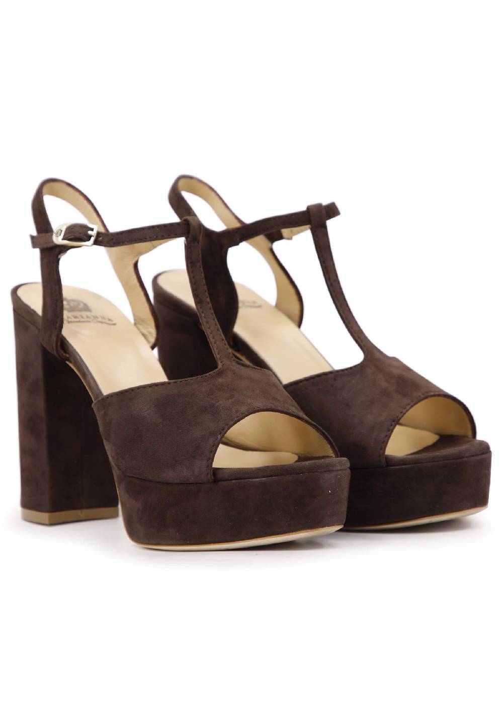 L'ARIANNA Sandali DS7010 Da Donna In Pelle Scamosciata Marrone Con Cinturino Tacco Alto E Plateau