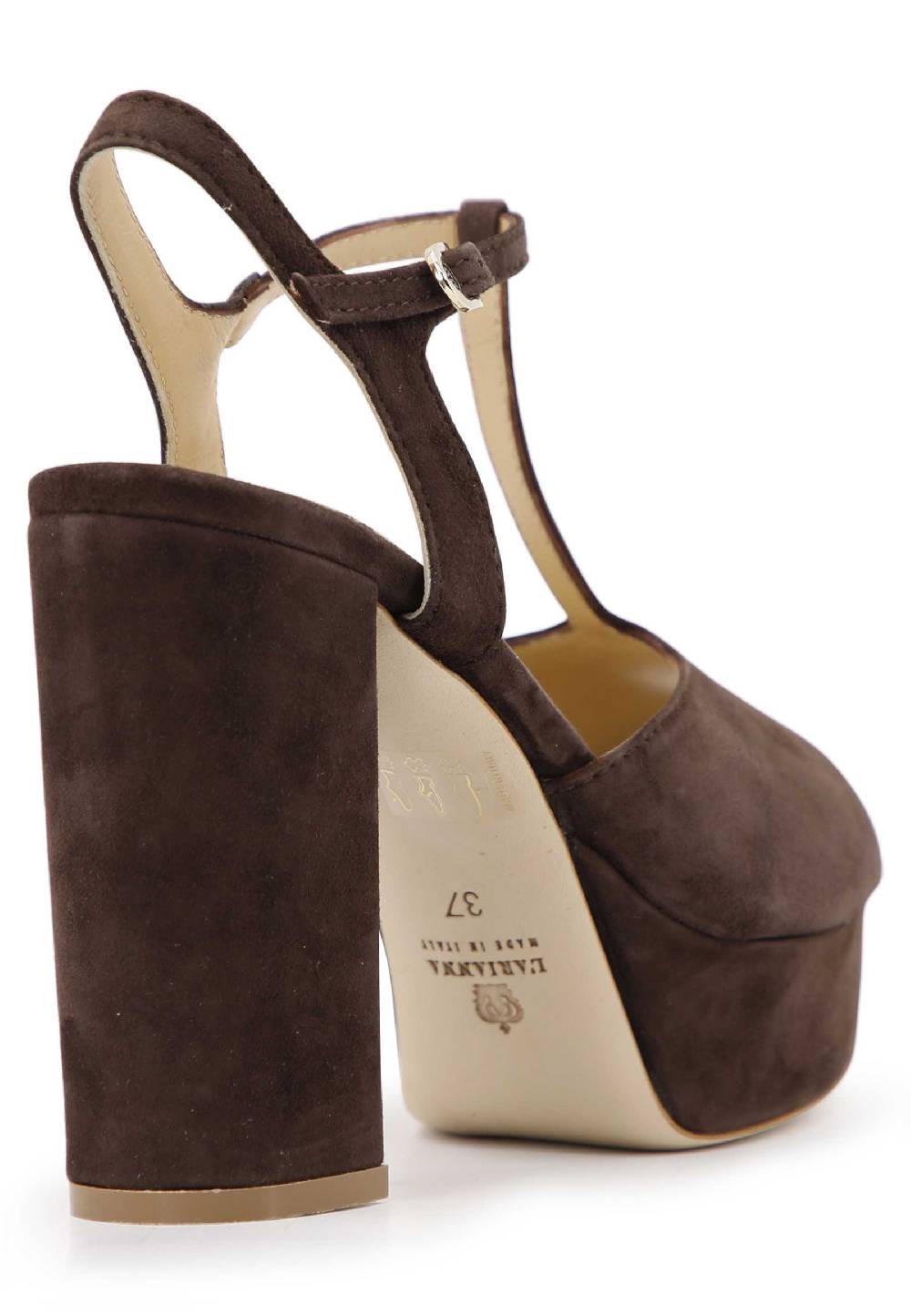 L'ARIANNA Sandali DS7010 Da Donna In Pelle Scamosciata Marrone Con Cinturino Tacco Alto E Plateau