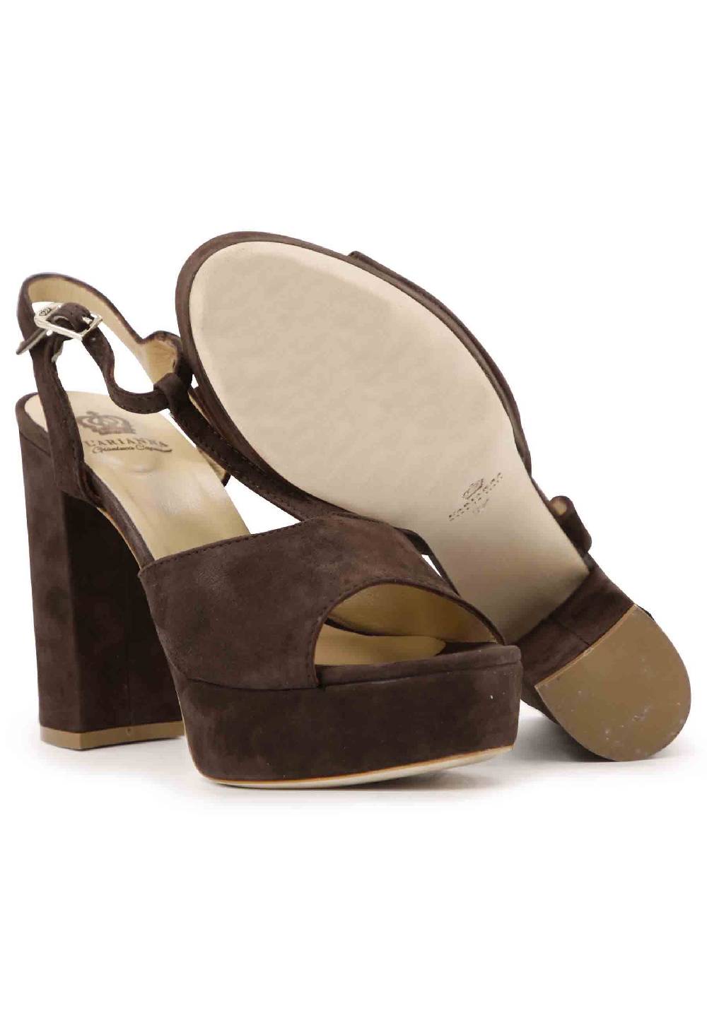 L'ARIANNA Sandali DS7010 Da Donna In Pelle Scamosciata Marrone Con Cinturino Tacco Alto E Plateau