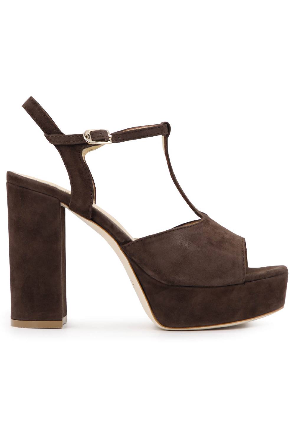 L'ARIANNA Sandali DS7010 da donna in pelle scamosciata marrone con cinturino tacco alto e plateau