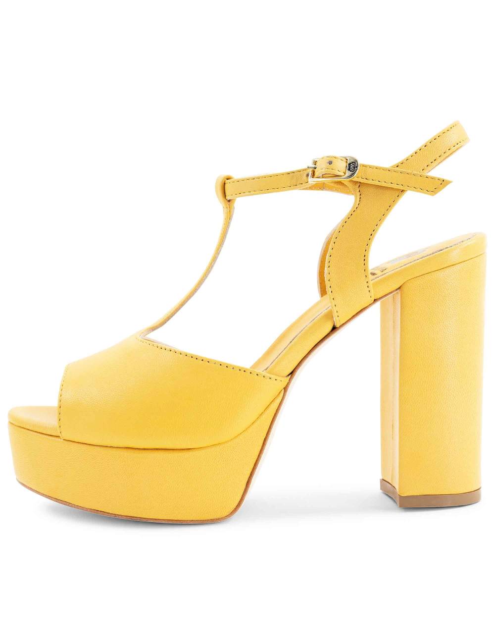 L'ARIANNA Sandali Ds7010 Donna In Pelle Color Giallo Con Cinturino Tacco Alto E Plateau