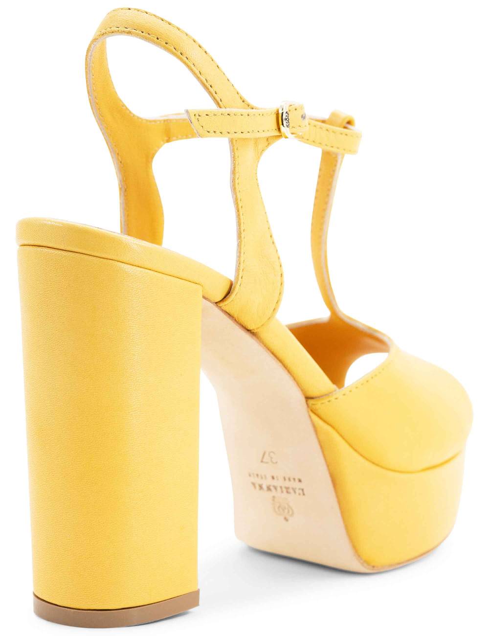 L'ARIANNA Sandali Ds7010 Donna In Pelle Color Giallo Con Cinturino Tacco Alto E Plateau