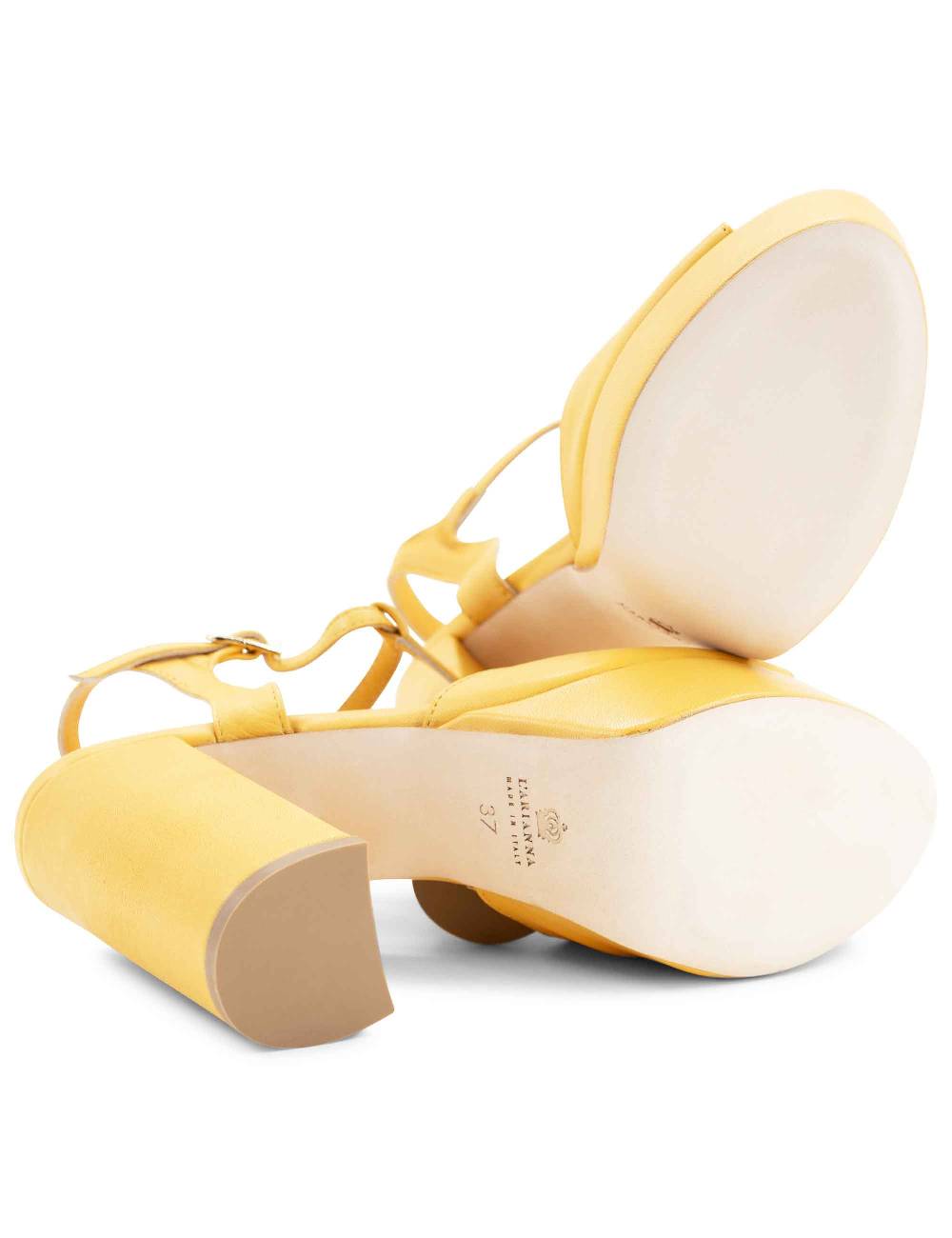 L'ARIANNA Sandali Ds7010 Donna In Pelle Color Giallo Con Cinturino Tacco Alto E Plateau