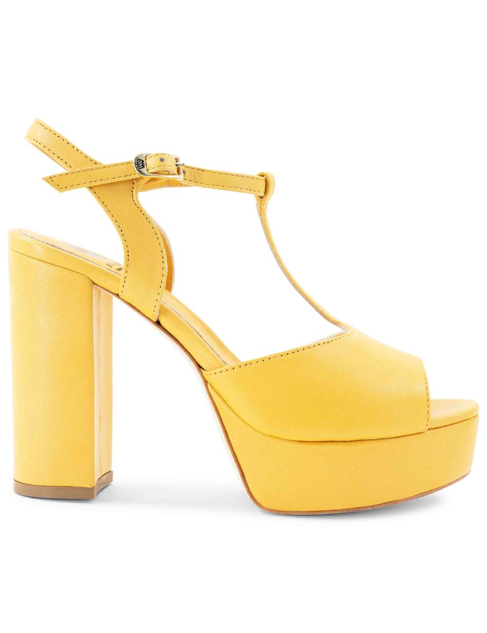 L'ARIANNA Sandali ds7010 donna in pelle color giallo con cinturino tacco alto e plateau