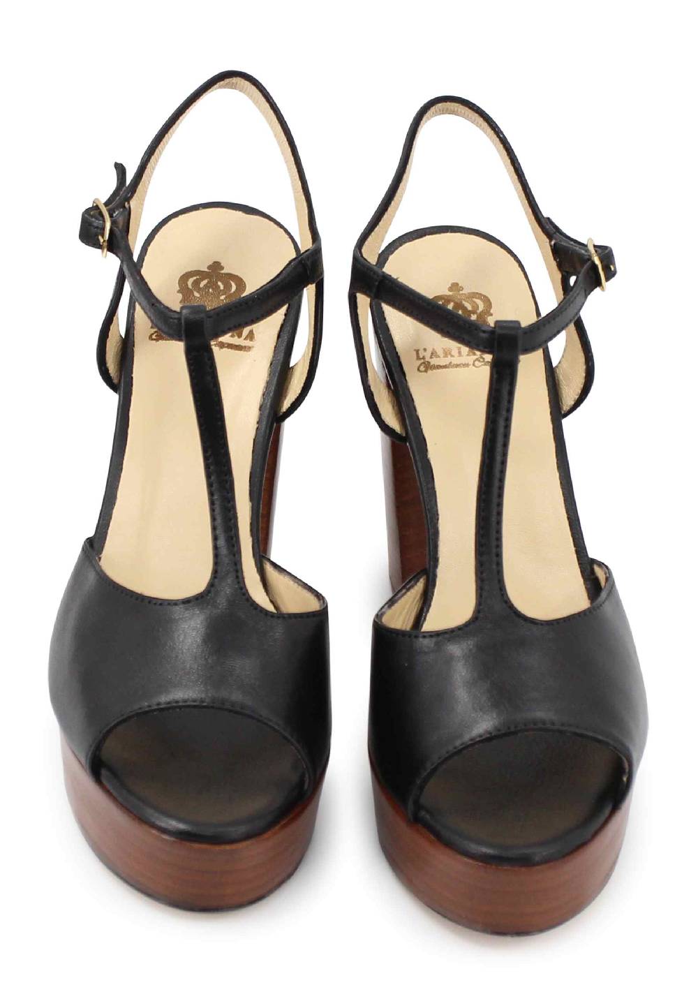 L'ARIANNA Sandali Ds7010 Donna In Pelle Nera Con Cinturino Tacco Alto E Plateau