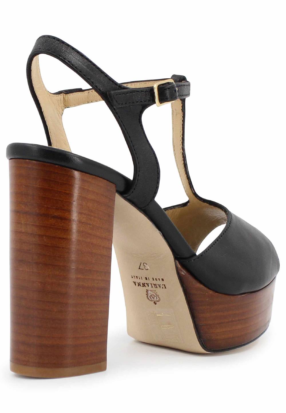 L'ARIANNA Sandali Ds7010 Donna In Pelle Nera Con Cinturino Tacco Alto E Plateau