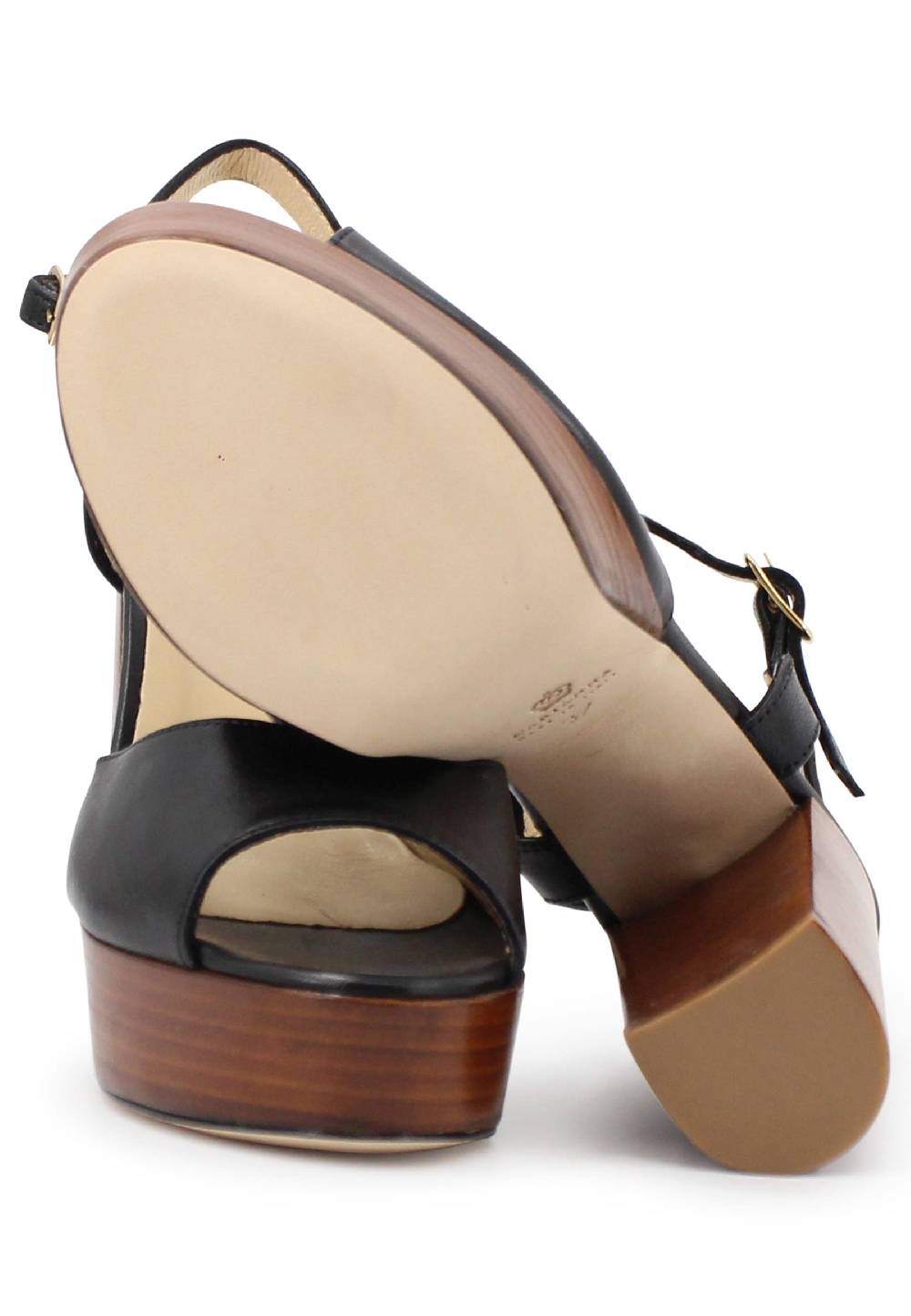 L'ARIANNA Sandali Ds7010 Donna In Pelle Nera Con Cinturino Tacco Alto E Plateau