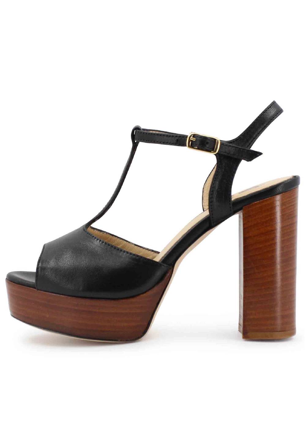 L'ARIANNA Sandali Ds7010 Donna In Pelle Nera Con Cinturino Tacco Alto E Plateau