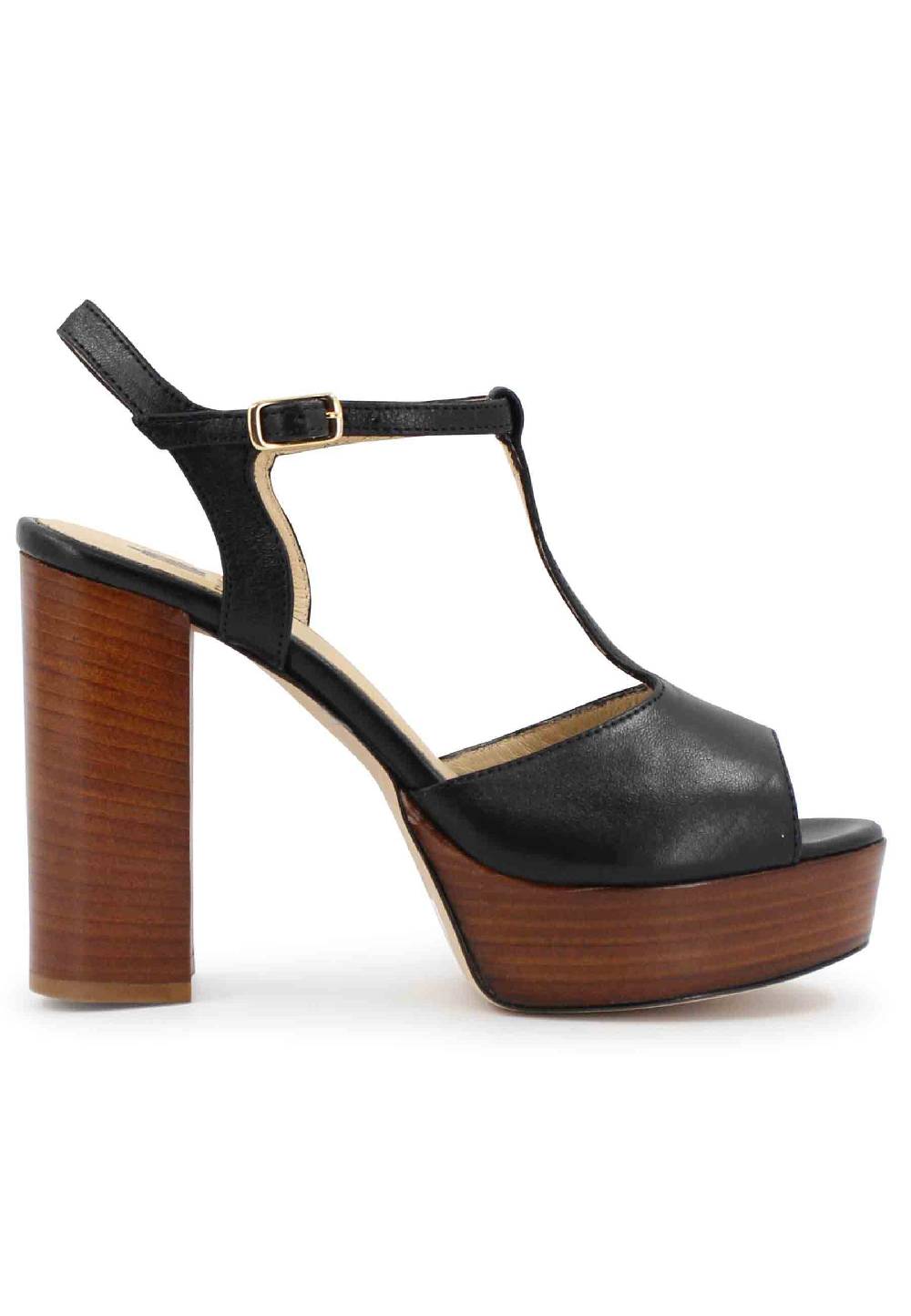 L'ARIANNA Sandali ds7010 donna in pelle nera con cinturino tacco alto e plateau