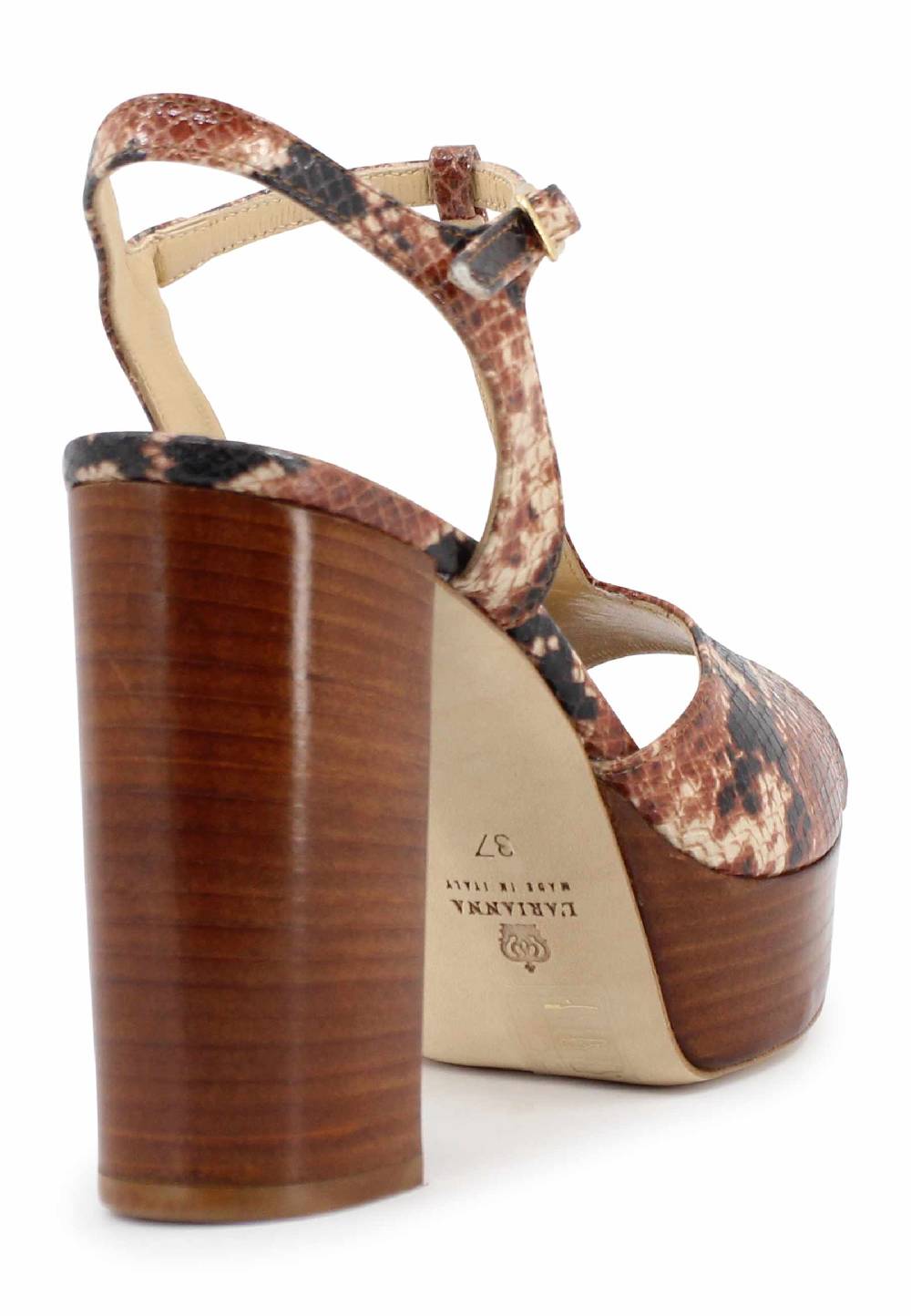 L'ARIANNA Sandali Ds7010 Donna In Pelle Stampata Castagne Con Cinturino Tacco Alto E Plateau