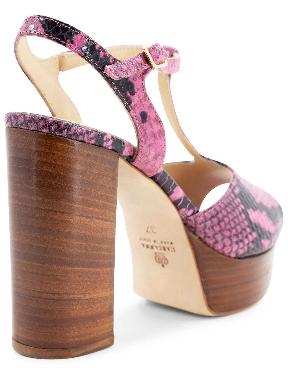 L'ARIANNA Sandali Ds7010 Donna In Pelle Stampata Rosa Con Cinturino Tacco Alto E Plateau