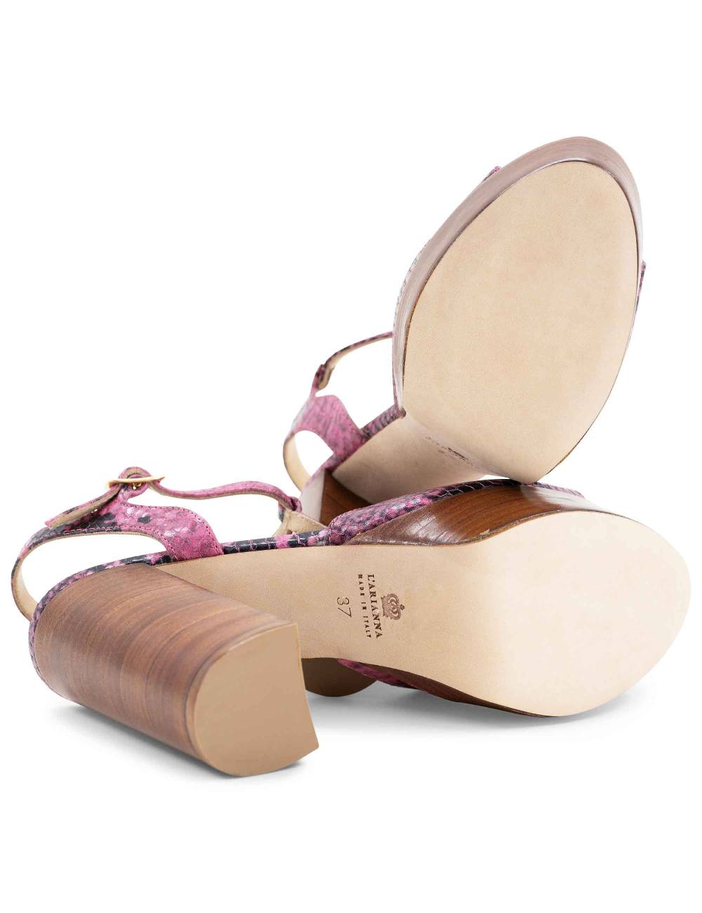 L'ARIANNA Sandali Ds7010 Donna In Pelle Stampata Rosa Con Cinturino Tacco Alto E Plateau
