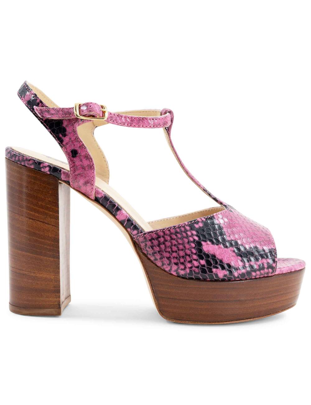 L'ARIANNA Sandali ds7010 donna in pelle stampata rosa con cinturino tacco alto e plateau