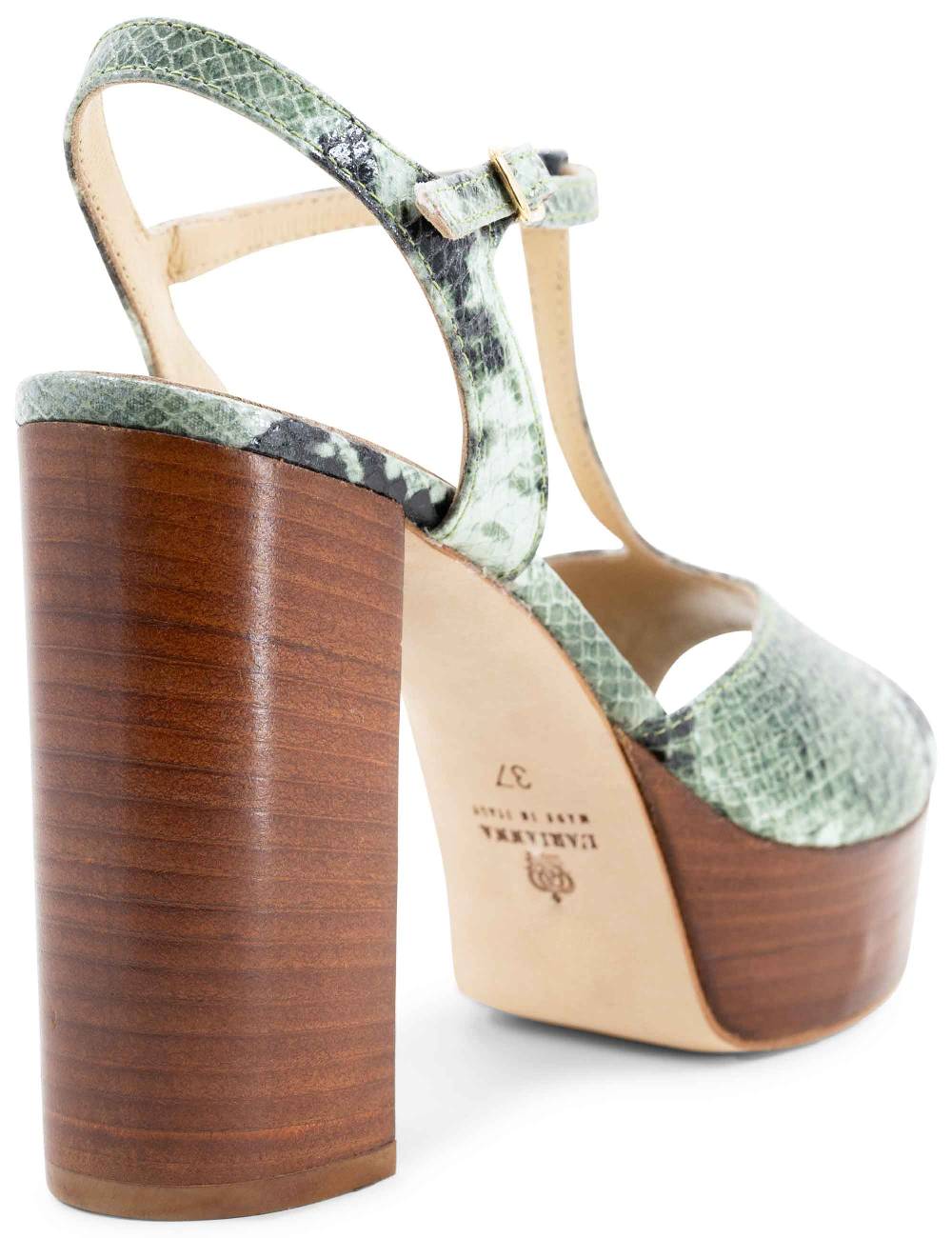 L'ARIANNA Sandali Ds7010 Donna In Pelle Stampata Verde Con Cinturino Tacco Alto E Plateau