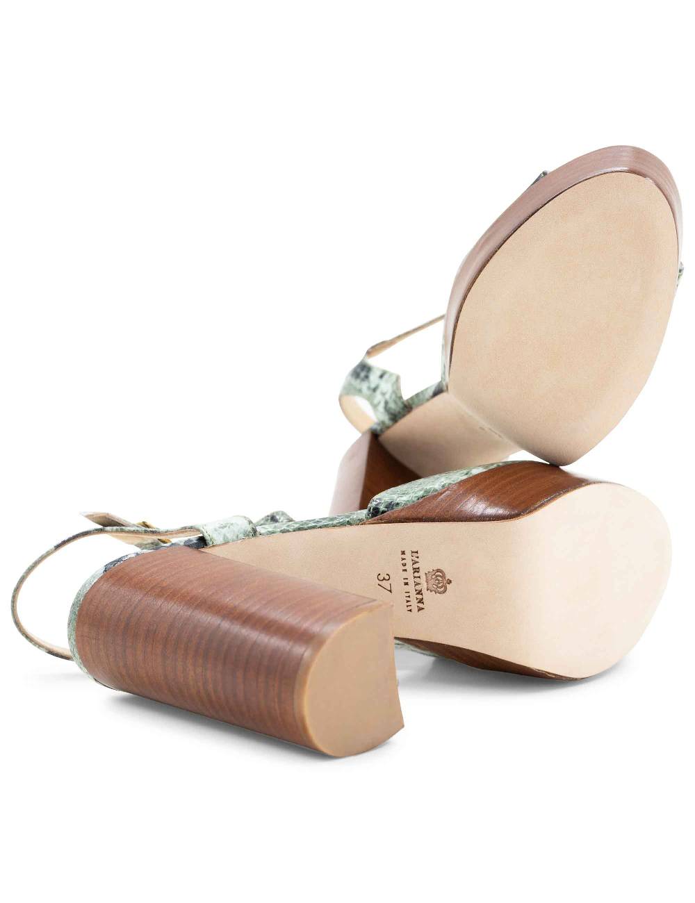 L'ARIANNA Sandali Ds7010 Donna In Pelle Stampata Verde Con Cinturino Tacco Alto E Plateau