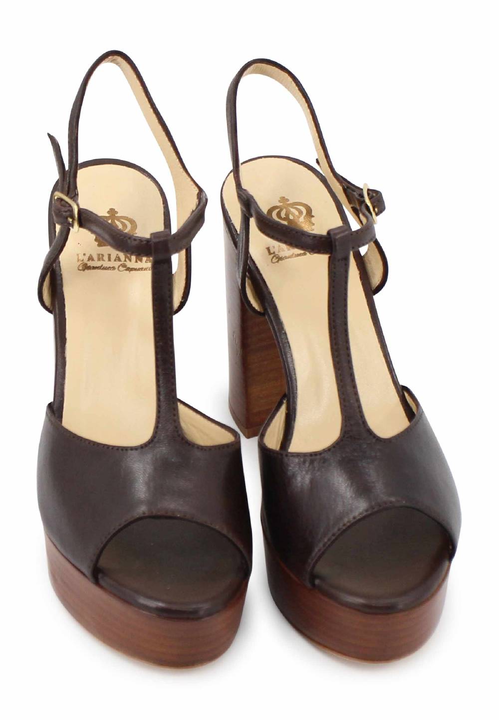 L'ARIANNA Sandali Ds7010 Donna In Pelle Testa Di Moro Con Cinturino Tacco Alto E Plateau