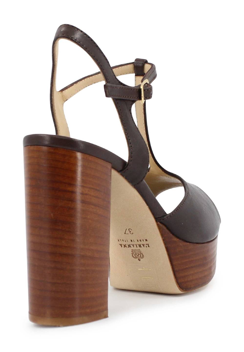 L'ARIANNA Sandali Ds7010 Donna In Pelle Testa Di Moro Con Cinturino Tacco Alto E Plateau