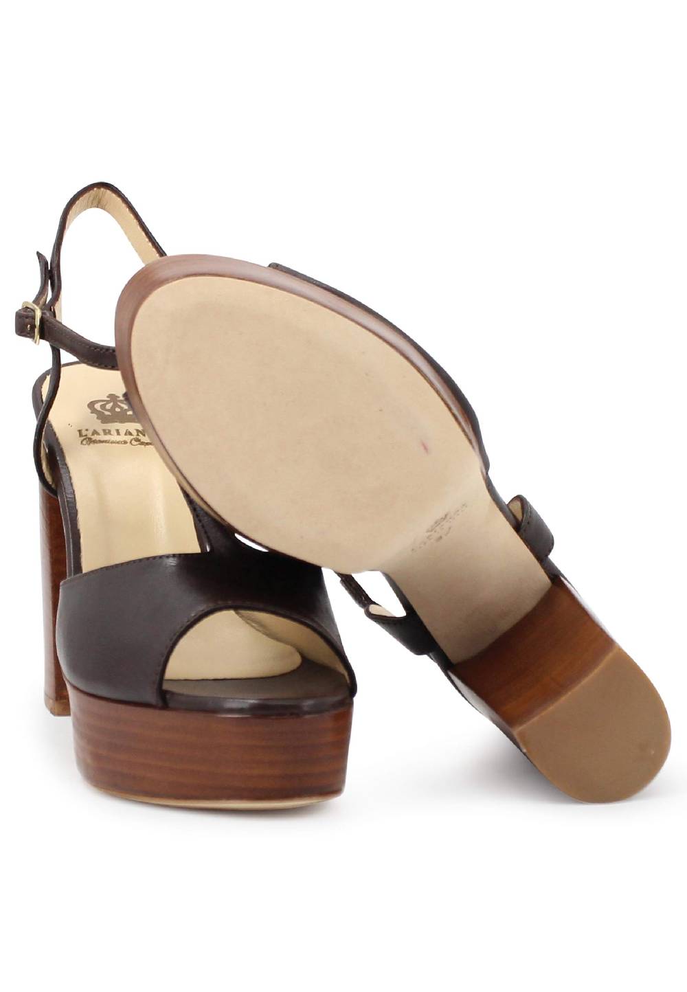 L'ARIANNA Sandali Ds7010 Donna In Pelle Testa Di Moro Con Cinturino Tacco Alto E Plateau