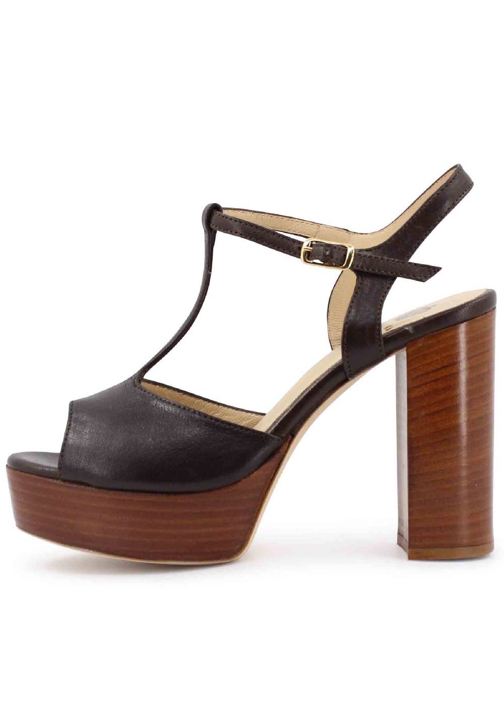 L'ARIANNA Sandali Ds7010 Donna In Pelle Testa Di Moro Con Cinturino Tacco Alto E Plateau