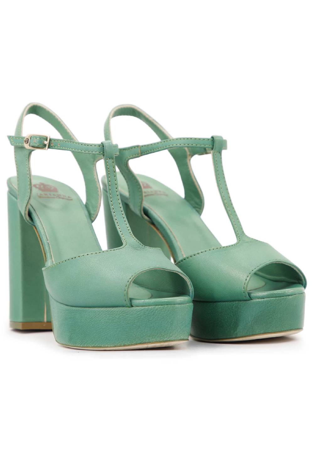 L'ARIANNA Sandali Ds7010 Donna In Pelle Verde Con Cinturino Tacco Alto E Plateau