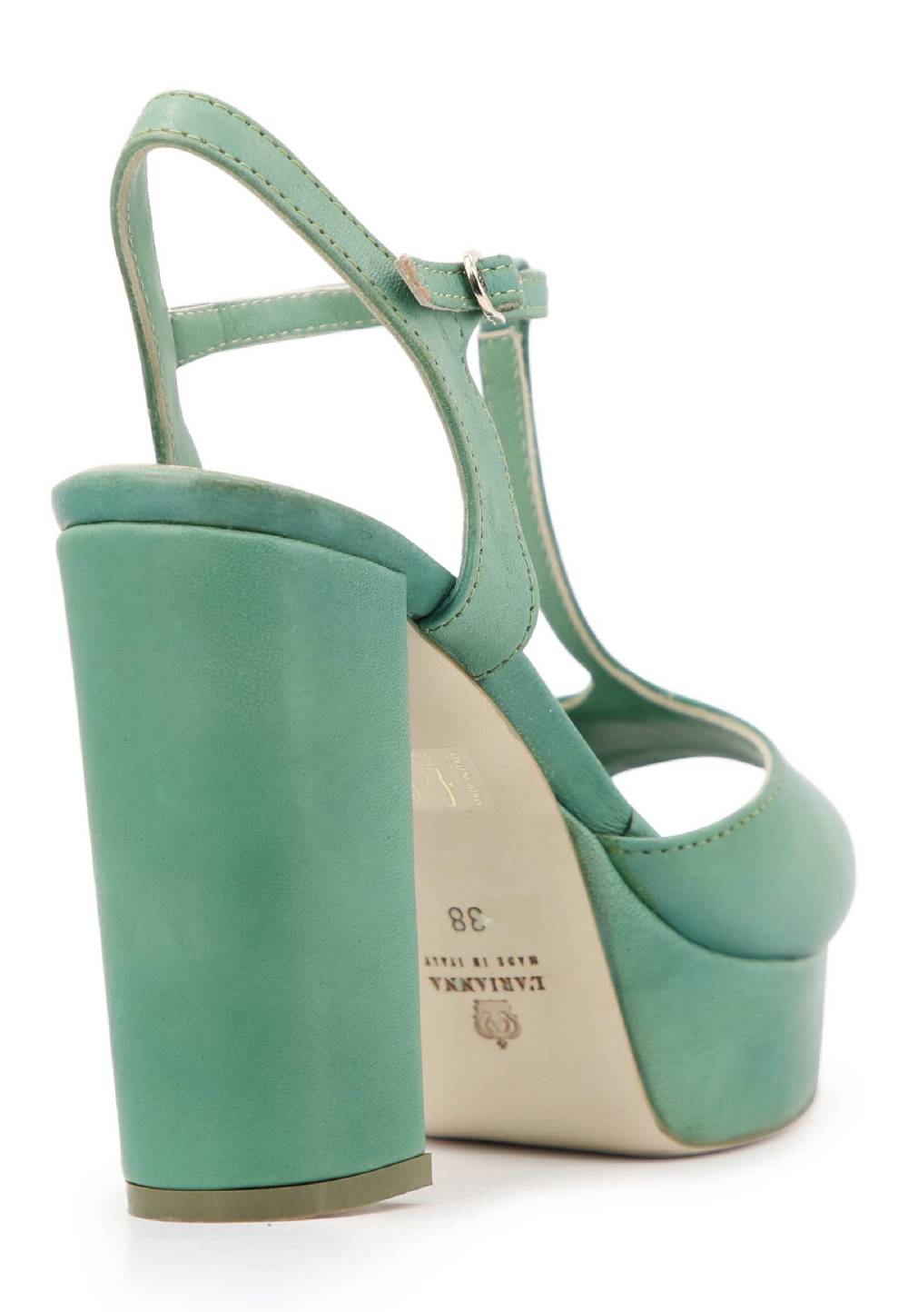 L'ARIANNA Sandali Ds7010 Donna In Pelle Verde Con Cinturino Tacco Alto E Plateau