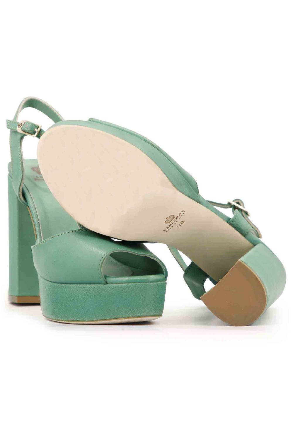 L'ARIANNA Sandali Ds7010 Donna In Pelle Verde Con Cinturino Tacco Alto E Plateau