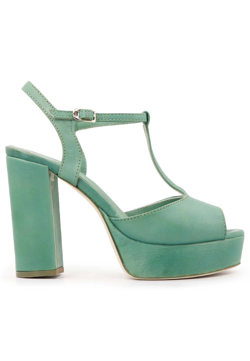 L'ARIANNA Sandali ds7010 donna in pelle verde con cinturino tacco alto e plateau