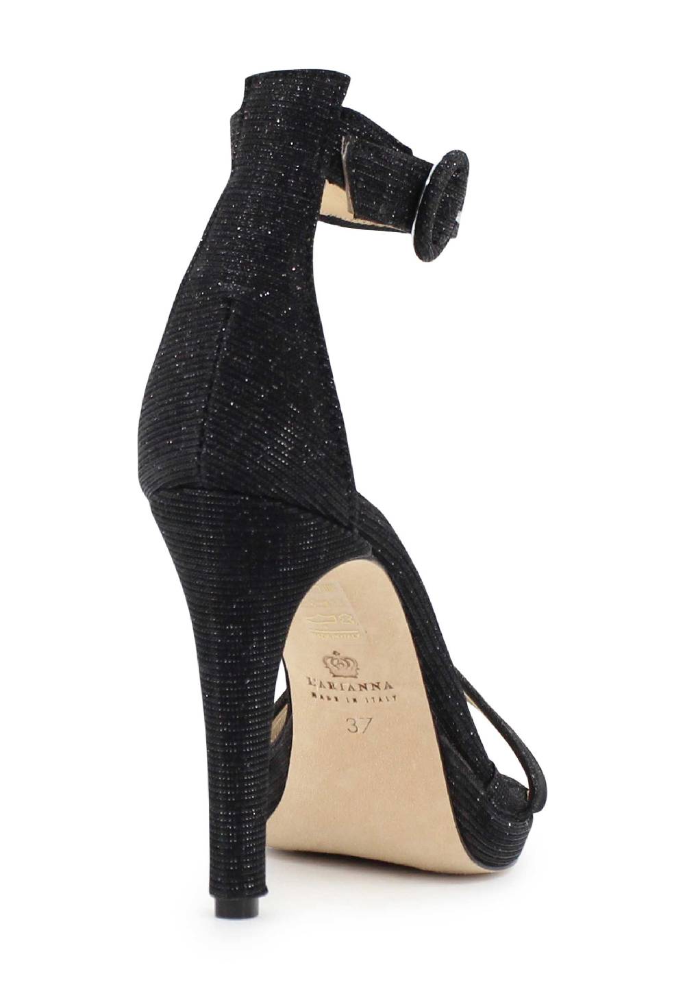 L'ARIANNA Sandali DS7016 Donna In Tessuto Luminor Blu Notte Tacco Alto E Cinturino Alla Caviglia