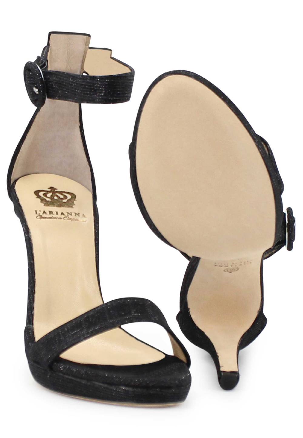 L'ARIANNA Sandali DS7016 Donna In Tessuto Luminor Blu Notte Tacco Alto E Cinturino Alla Caviglia