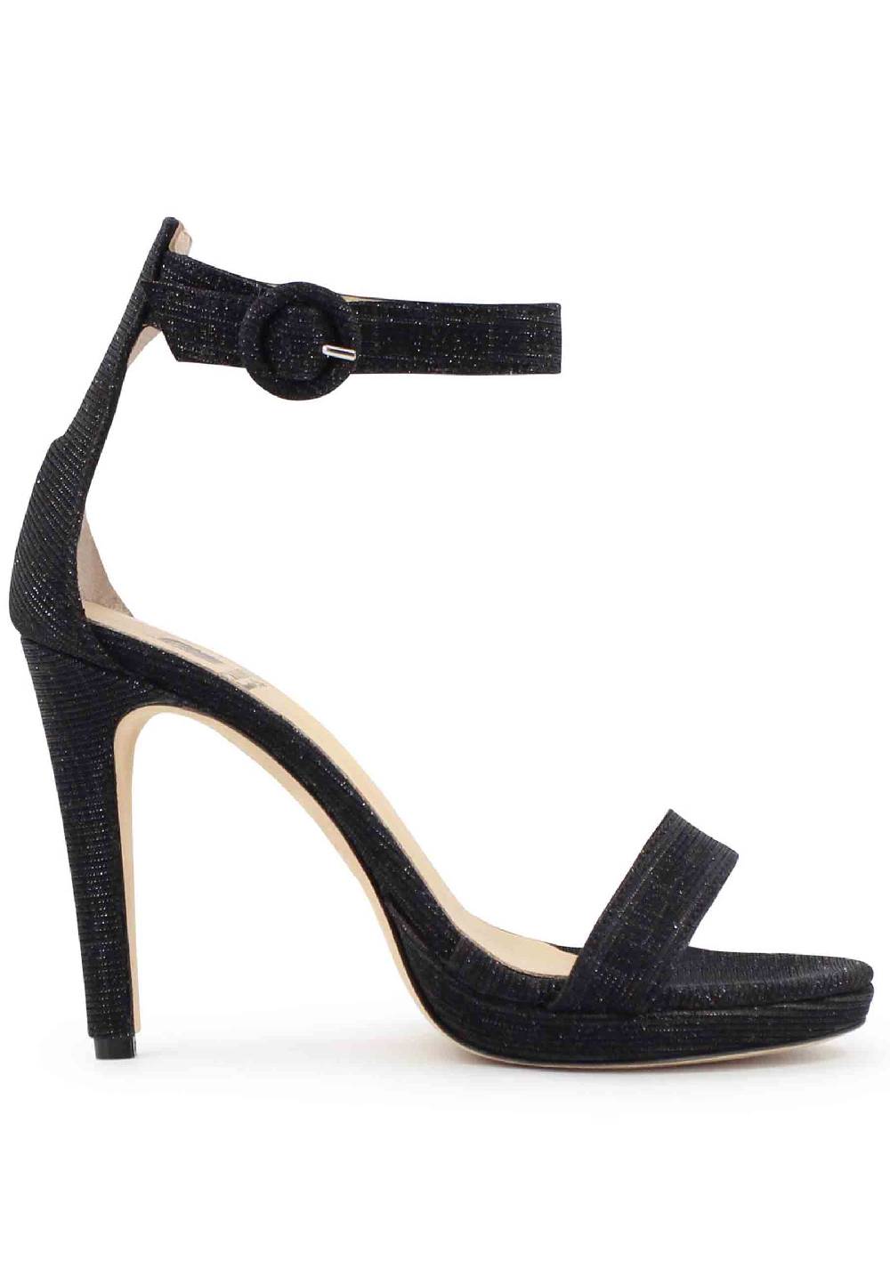 L'ARIANNA Sandali DS7016 donna in tessuto luminor blu notte tacco alto e cinturino alla caviglia