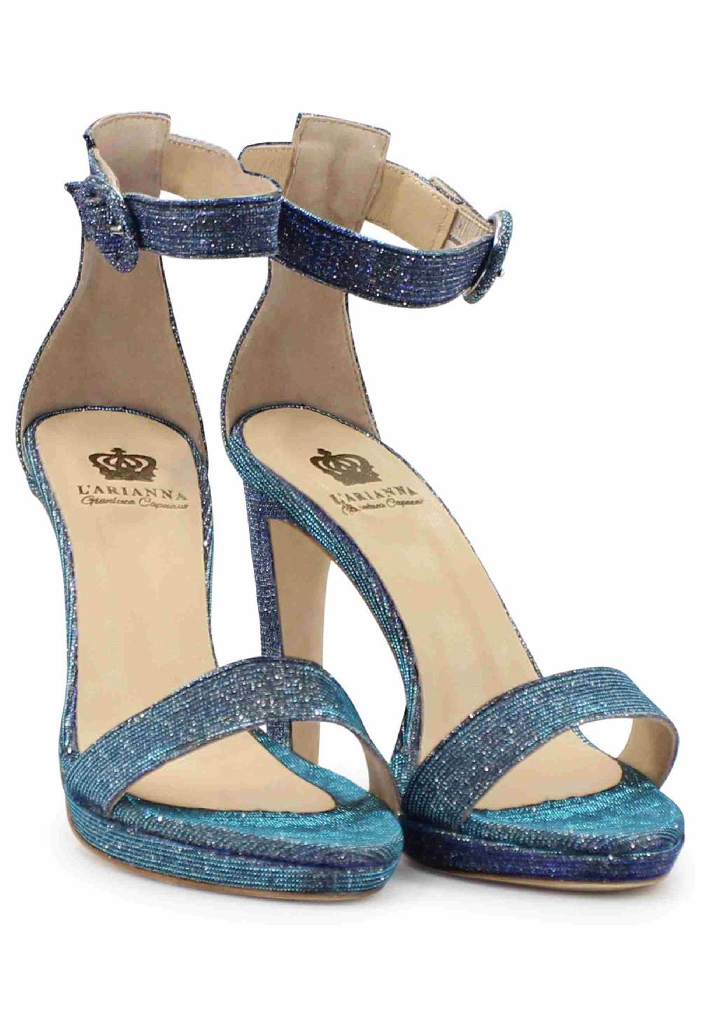 L'ARIANNA Sandali DS7016 Donna In Tessuto Luminor Jeans Tacco Alto E Cinturino Alla Caviglia