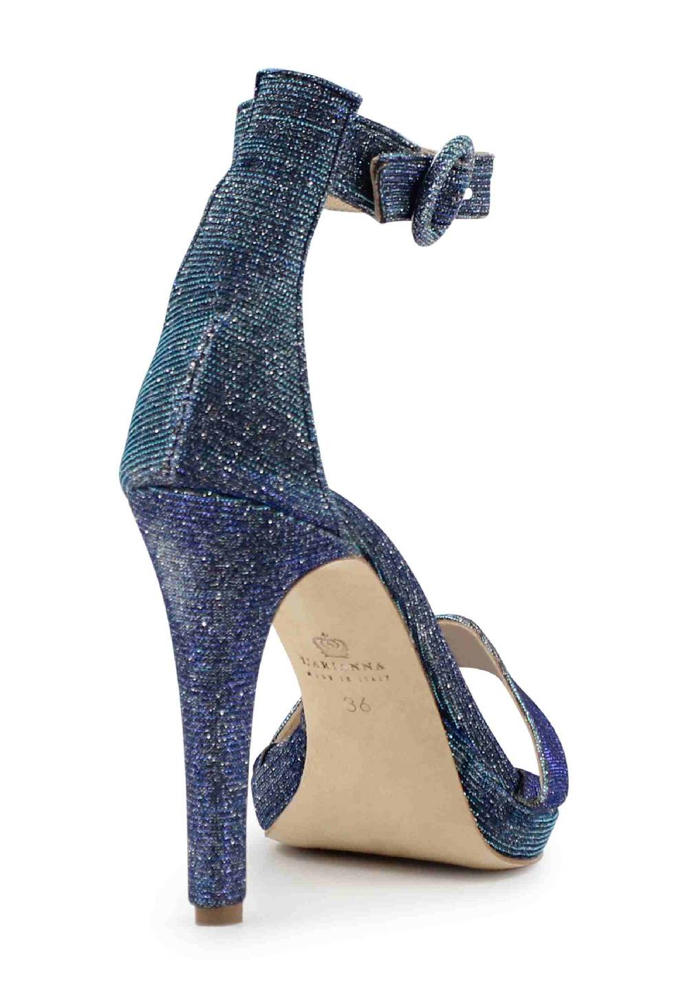 L'ARIANNA Sandali DS7016 Donna In Tessuto Luminor Jeans Tacco Alto E Cinturino Alla Caviglia