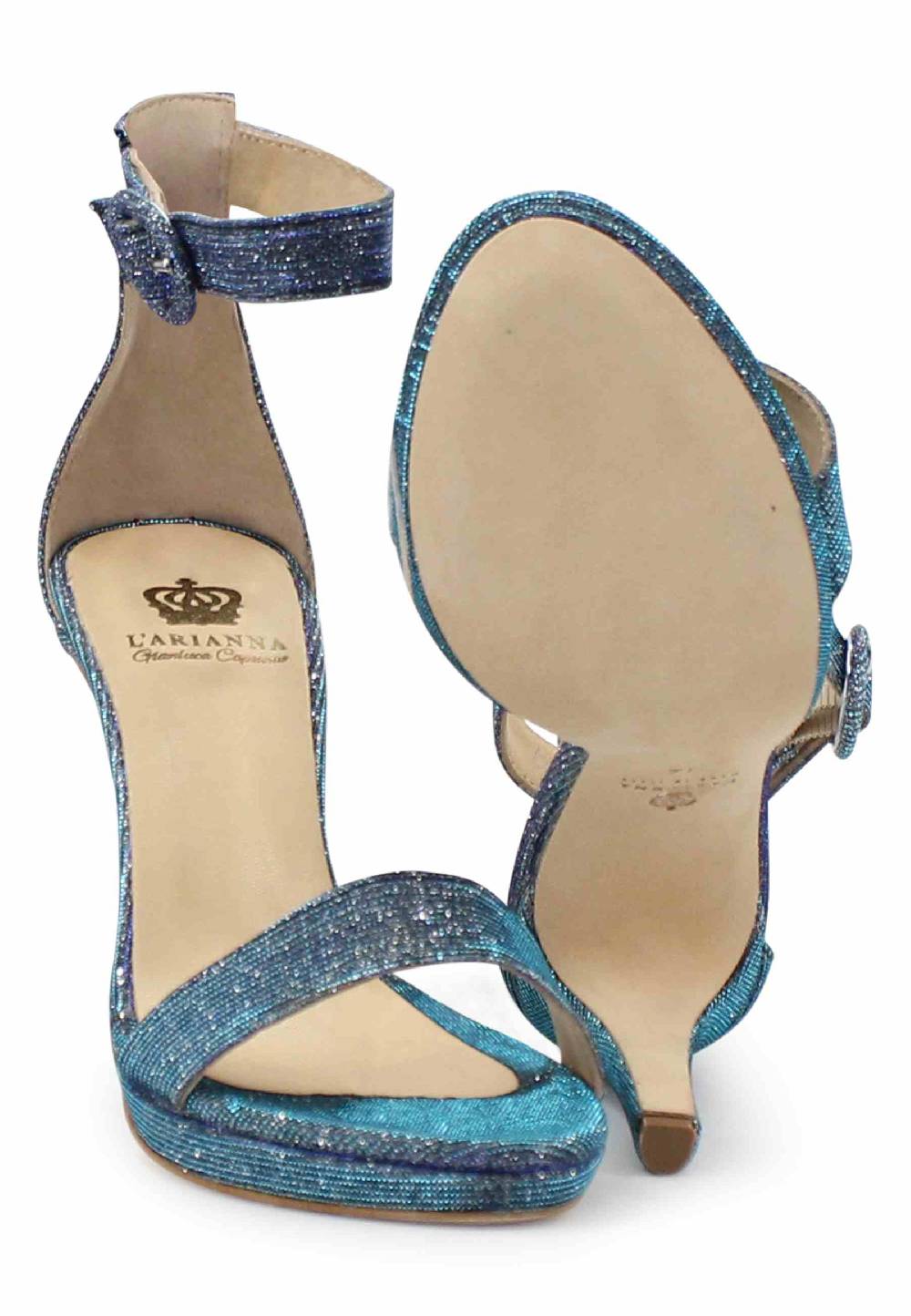 L'ARIANNA Sandali DS7016 Donna In Tessuto Luminor Jeans Tacco Alto E Cinturino Alla Caviglia