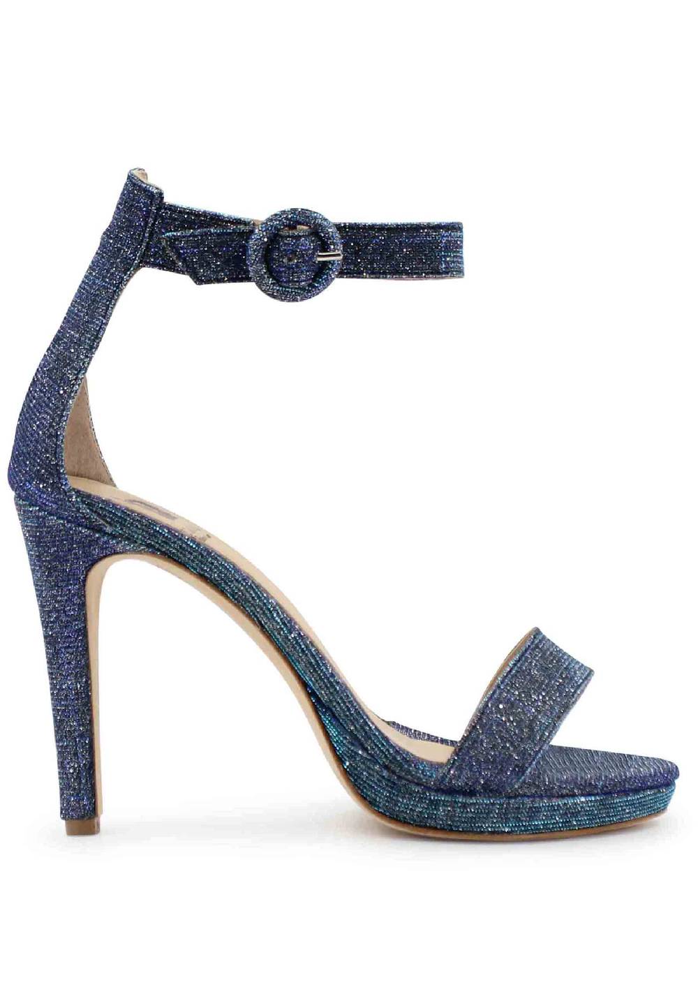 L'ARIANNA Sandali DS7016 donna in tessuto luminor jeans tacco alto e cinturino alla caviglia