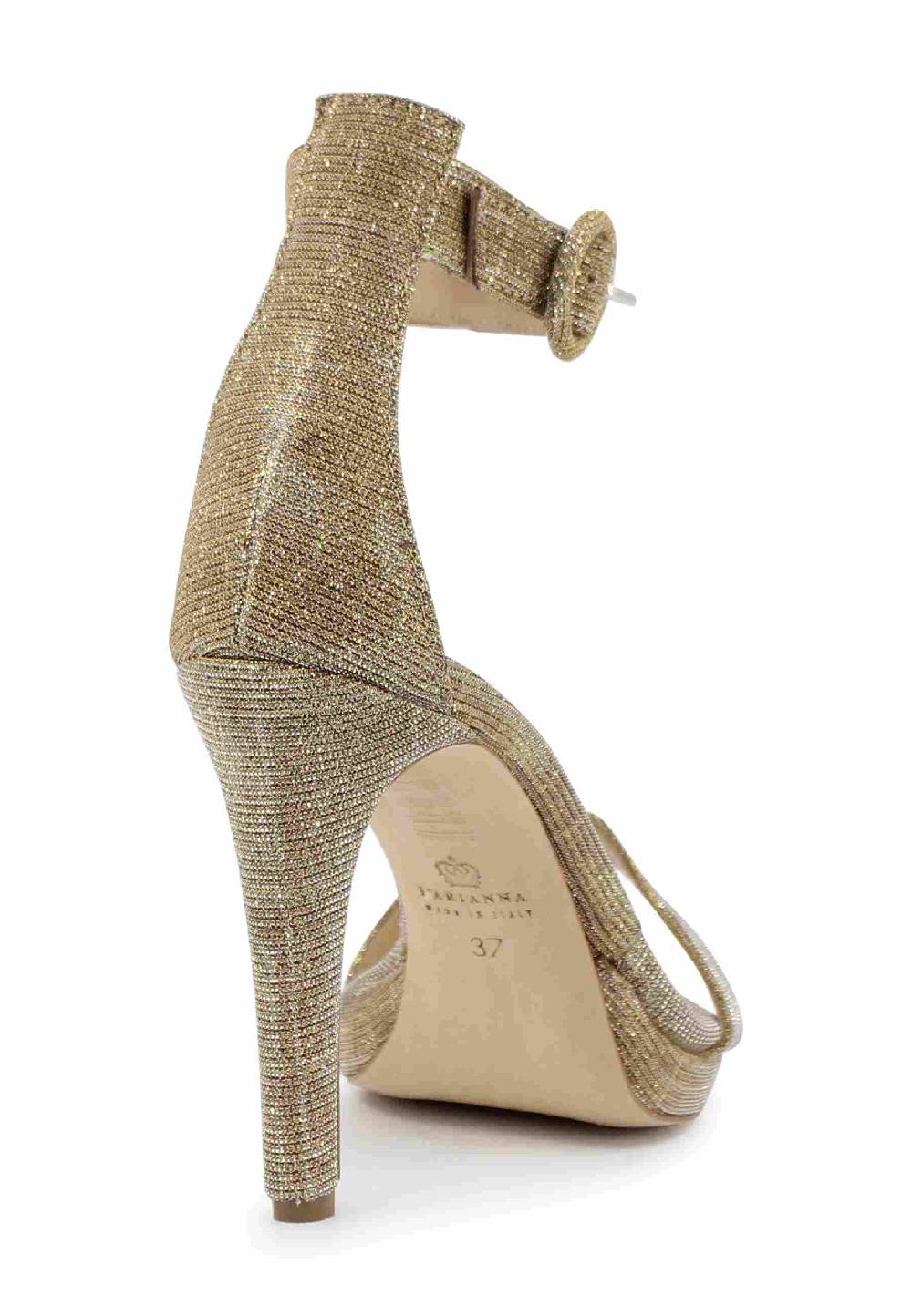 L'ARIANNA Sandali DS7016 Donna In Tessuto Lumonor Oro Tacco Alto E Cinturino Alla Caviglia