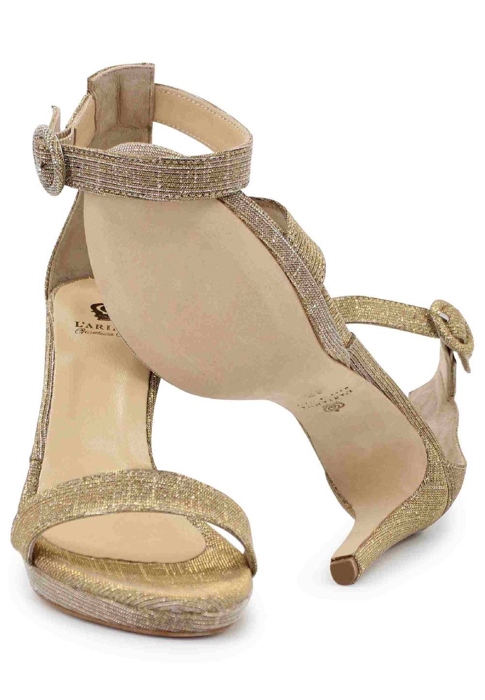 L'ARIANNA Sandali DS7016 Donna In Tessuto Lumonor Oro Tacco Alto E Cinturino Alla Caviglia