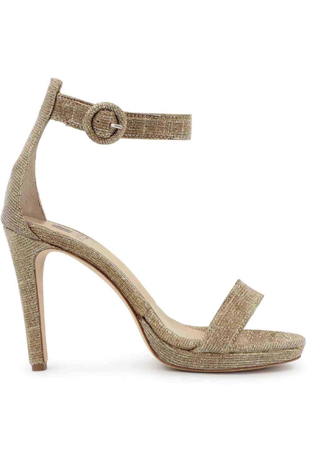 L'ARIANNA Sandali DS7016 donna in tessuto lumonor oro tacco alto e cinturino alla caviglia