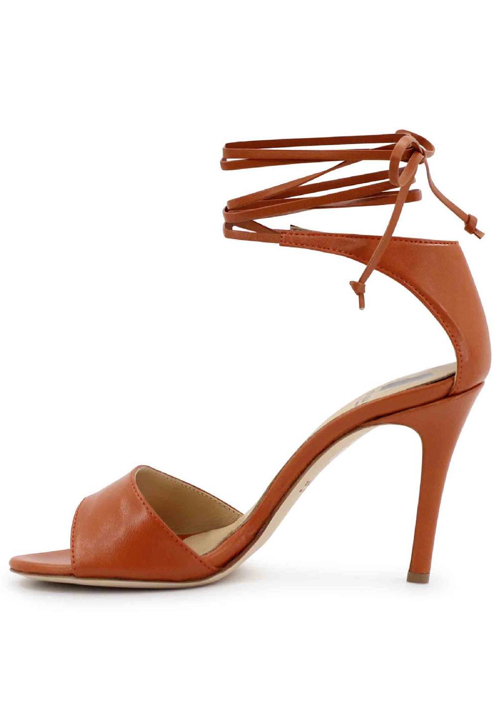 L'ARIANNA Sandali DS7042 Da Donna In Pelle Mattone Tacco Alto Con Tacco Alto E Laccetti Alla Caviglia