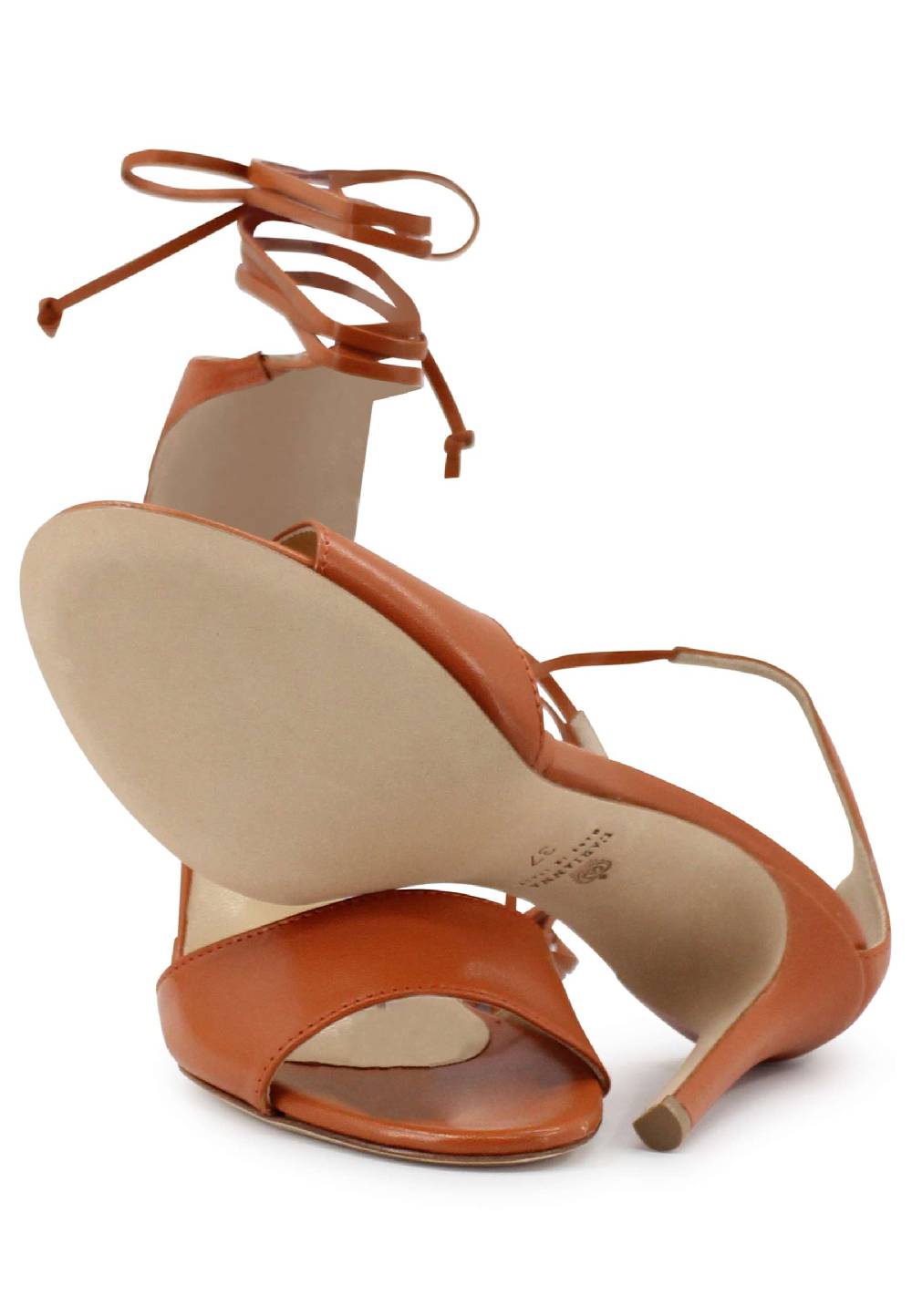 L'ARIANNA Sandali DS7042 Da Donna In Pelle Mattone Tacco Alto Con Tacco Alto E Laccetti Alla Caviglia